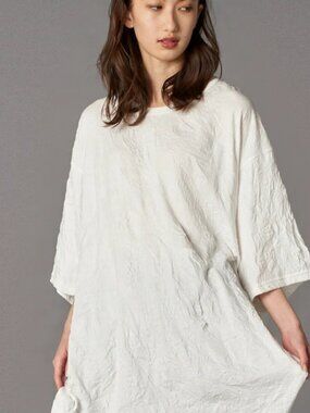 NUBU STUDIO White Crinkle Wrinkle Oversized Dress 3/4" Slv O/S